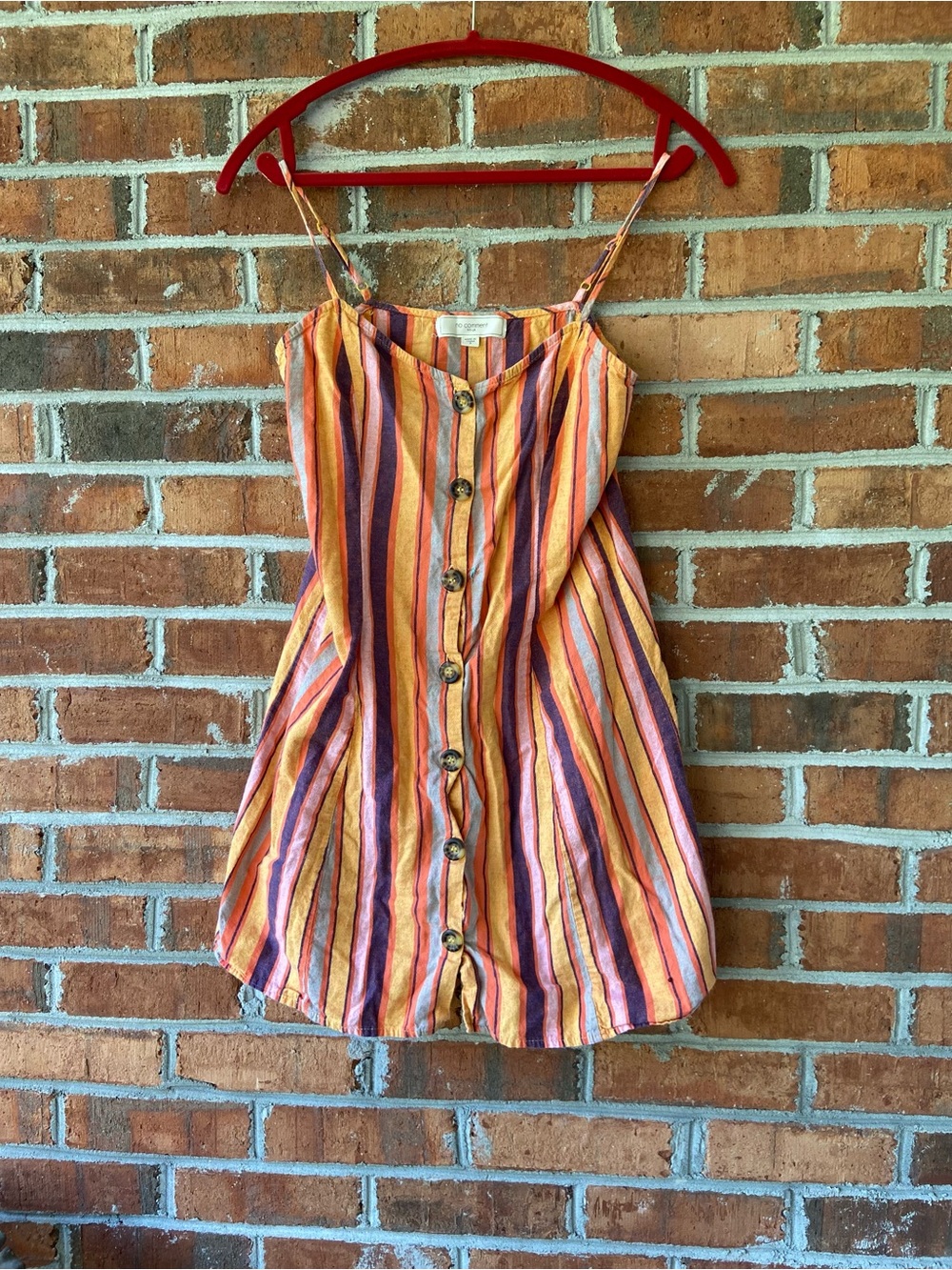 NY LA Nyla no comment Striped Button-Front Dress in Orange and Pink S